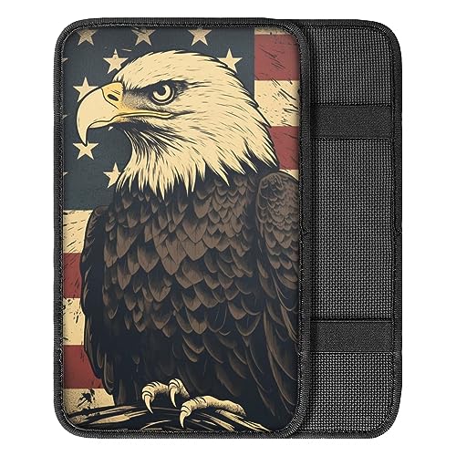 Car Center Console Pad, Universal Waterproof Car Armrest Seat Box Cover, Car Interior Accessories for Most Vehicle SUV Truck Vintage American Flag Eagle Car Armrest Pad - color: vintage american flag eagle
