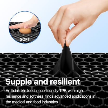 Gel Seat Cushion, Cooling Thick Big Breathable Honeycomb Design Absorbs Pressure Points Seat Cushion with Non-Slip Cover for Office Chair Home Cars Wheelchair - color: Black