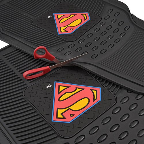 Superman Rubber Car Floor Mats 4 PC Front Heavy Duty All Weather Protection - Trimmable To fit - size: Pack of 4