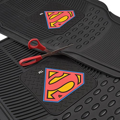 Superman Rubber Car Floor Mats 4 PC Front Heavy Duty All Weather Protection - Trimmable To fit - size: Pack of 4