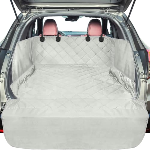 F-color SUV Cargo Liner for Dogs - Waterproof Pet Cargo Liner with Side Flaps, Comfort Dog Cargo Cover with Bumper Flap, Scratchproof Non-Slip Large for Full-Size SUVs Vans, 55 x 93 Inch, Grey - color: Grey, size: Large Extended (With Flaps) 93"