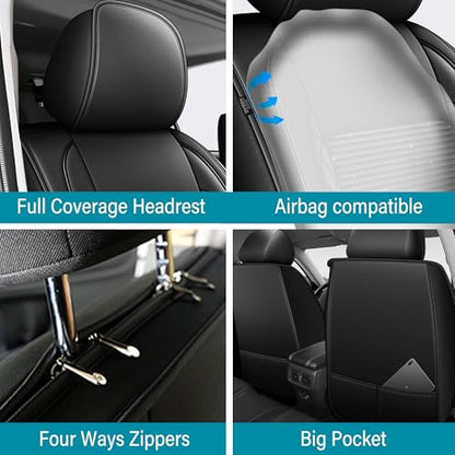 2 Front Car Seat Covers Set Fit for Ford Transit Connect 2010-2026,Ice Silk Breathable Faux Leather Waterproof Seat Covers(Black,2PCS Front)