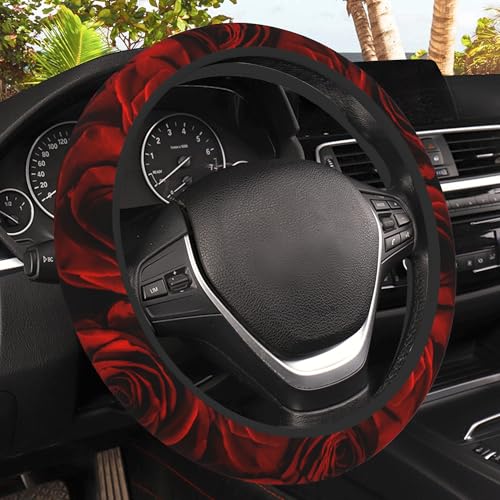 Red Roses Steering Wheel Cover, Elastic Non-Slip Steering Wheel Protector,Auto Interior Decor for Women Girls,Universal 15" Fit for Sedans,Trucks - color: Red Roses