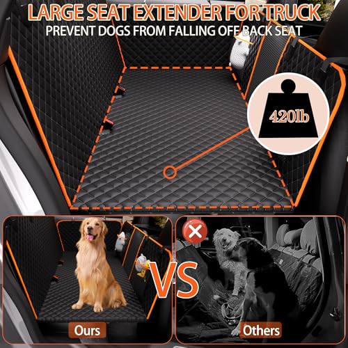 Back Seat Extender for Dogs - Large Space, Waterproof Dog Car Seat Cover for Back Seat with Hard Bottom Holds 420lbs, Upgraded Material Waterproof Pet Car Bed Dog Hammock for Car, SUV,Truck