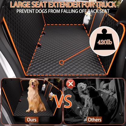 Back Seat Extender for Dogs - Large Space, Waterproof Dog Car Seat Cover for Back Seat with Hard Bottom Holds 420lbs, Upgraded Material Waterproof Pet Car Bed Dog Hammock for Car, SUV,Truck