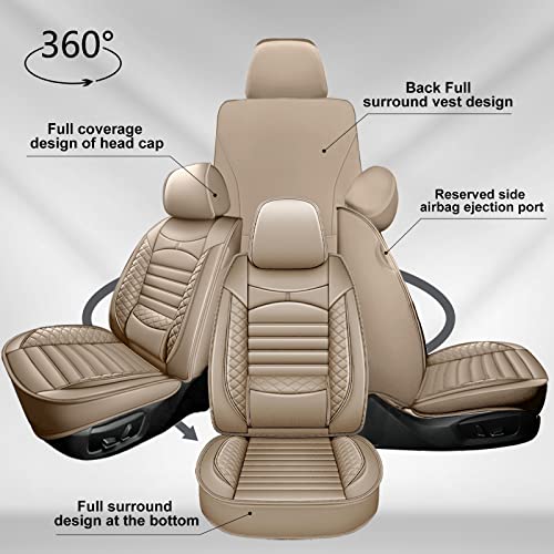 Car Seat Covers for Nissan Rogue Sport 2017-2022, Full Set 5 Seats Faux Leather Seat Cover Car Cushion Protector Compatible Airbag (5 Seat Full Set, Bgeige)