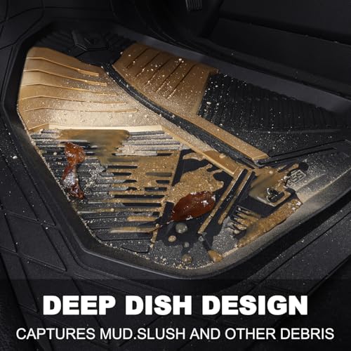 CAR PASS Heavy Duty Rubber Car Mats, Deep Dish Car Floor Mats All Weather, Car Mats Full Set 4-Piece Trim to Fit for Sedans SUVs Trucks, Waterproof Anti-Slip Automotive Mats, V12 Black Champagne Gold - color: Black and Champagne Gold