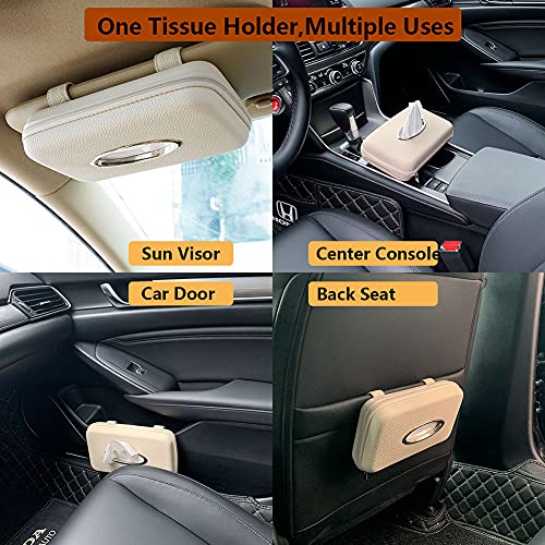Car Tissue Holder - Sun Visor Napkin Holder, PU Leather Backseat Tissue Case for Vehicle (Beige) - color: Beige