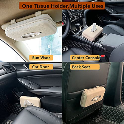 Car Tissue Holder - Sun Visor Napkin Holder, PU Leather Backseat Tissue Case for Vehicle (Beige) - color: Beige