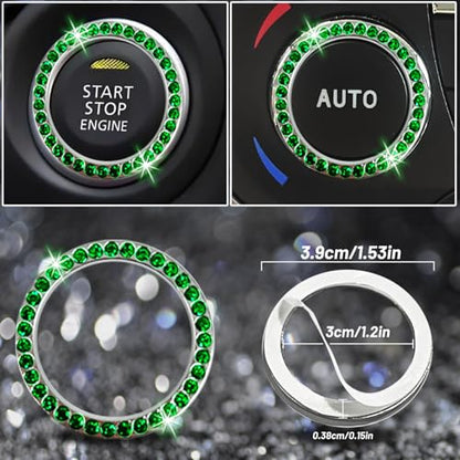 NBTEPEM 27 PCs Green Bling Car Accessories Set for Women, Steering Wheel Covers Universal Fit 15 Inch, Bling License Plate Frame, Bling Phone Holder, Bling Car Coasters (Green Diamond) - color: Green Diamond