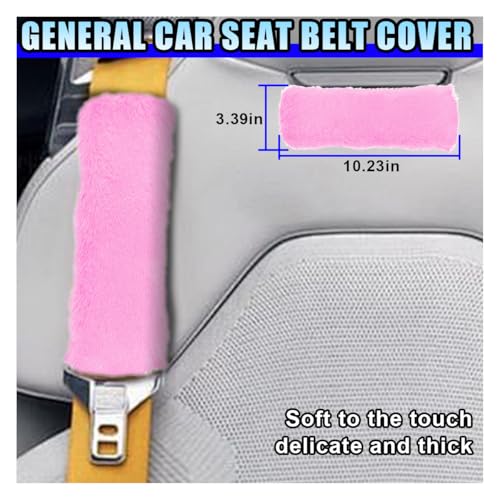 10PCS Fluffy Car Accessories Set, Furry Steering Wheel Cover with Warm Fuzzy Gear Shift Cover Ball Keychain Handbrake Cover Console Seat Belt Shoulder Pads & Diamond Ignition Ring Cup Mats (Pink) - color: Pink