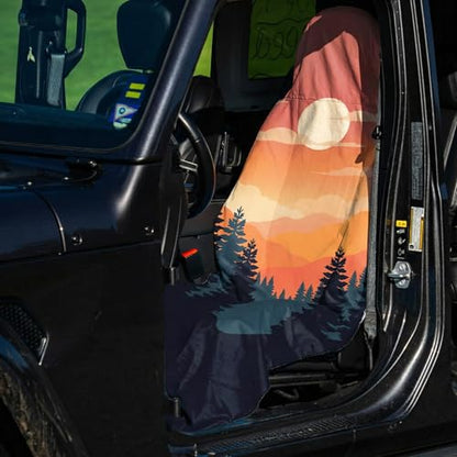 2 Pack Car Seat Towel Covers, Sweat Protector for Front Seats, Premium Thickened Microfiber with Great Smoky Mountains, Breathable & Quick Dry, Slip-on Headrest Pocket for Gym Running Universal Fit - color: Great Smoky Mountains