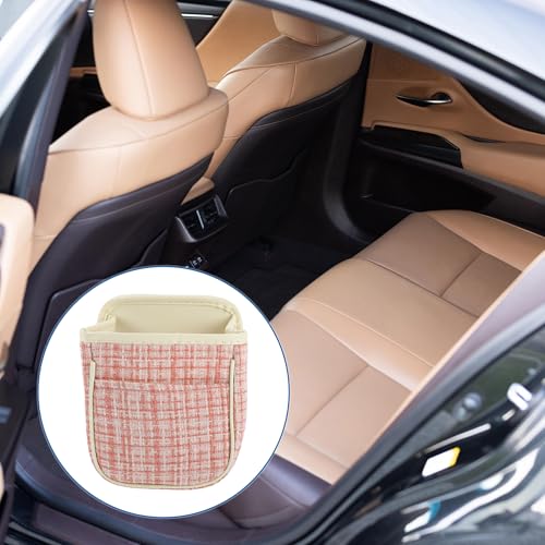 Car Trash Can Portable and Hanging 6.3" Length 3.9" Width 7.1" Height Trash Bin Fabric Pink 1 Pcs - color: Pink