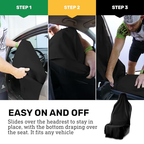 UltraSport Waterproof Towel Car Seat Cover, Universal Fit, Sweatproof & Odor-Resistant Front Seat Protector, Quick-Dry, Machine Washable for Gym, Pets, Travel, Outdoor Adventures, Black