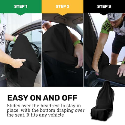 UltraSport Waterproof Towel Car Seat Cover, Universal Fit, Sweatproof & Odor-Resistant Front Seat Protector, Quick-Dry, Machine Washable for Gym, Pets, Travel, Outdoor Adventures, Black
