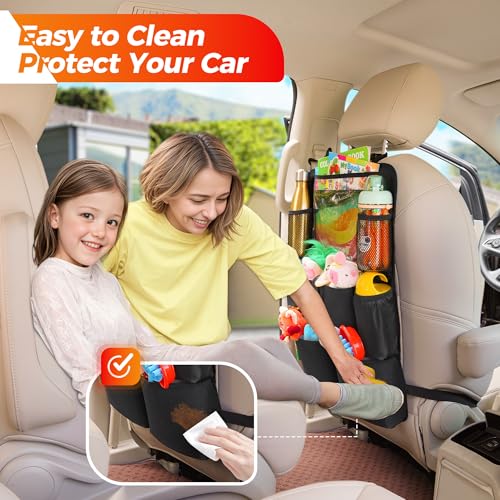SURDOCA Upgraded Car Organizer with 11-inch Tablet Holder, 8 Pockets, Car Seat Protector for Road Trips - Car Storage and Organizers for Kids - color: Black, size: 1pc