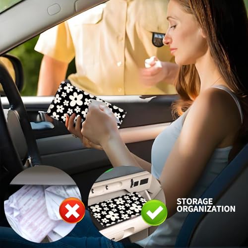 Leather Car Registration and Insurance Card Holder, Cute Car Accessories Vehicle Glove Box Car Organizer for Documents, Cards, License Black White Flowers - color: Black White Flowers