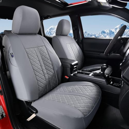 Truckiipa Custom Fit for Toyota Tacoma Seat Covers Front Leather Waterproof Car Seat Covers Fit for 2016-2023 Toyota Tacoma Double Crew Cab, Front Pair, Gray - color: Front Pair/Gray, size: Tacoma 2016-2023