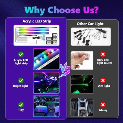 Acrylic Interior Car LED Strip Light with Wireless APP, RGB 18 in 1 with 175 inches 593 LEDs Fiber Optic Ambient Lighting Kits, 16 Million Colors Sound Active Function Car Neon Lights - color: Dreamcolor 18 in 1