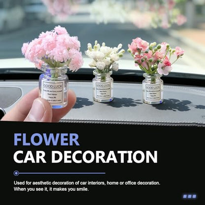 3 PCS Mini Daisy Flower Car Dashboard Decoration, Cute Glass Vase Car Interior Accessories for Women, Self-Adhesive Daisy Dashboard Ornament, Universal for Most Cars Trunks SUVs