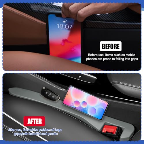 2PCS Car Seat Gap Filler, Car Blocker, PU Leather Fill The Gap Between Seat and Center Console, Universal Car Interior Accessories Flexible Seat Gap Organizer for Most Cars (Gray)