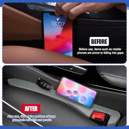 2PCS Car Seat Gap Filler, Car Blocker, PU Leather Fill The Gap Between Seat and Center Console, Universal Car Interior Accessories Flexible Seat Gap Organizer for Most Cars (Gray)