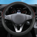 Leather Patchwork Black Steering Wheel Cover, 14.5-15 Inch Non-Slip Breathable Microfiber Car Steering Wheel Protector - color: Leather Patchwork - Black