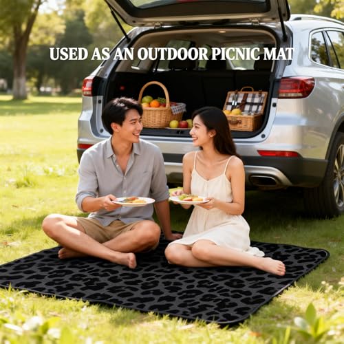 Universal Car Trunk Mat 29" x 39", Black Leopard Print All Weather Durable Cargo Mat Protector for SUV, Truck, Van | Stylish Cargo Liner Cover Leopard Print Car Accessories