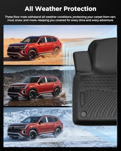 Full Set of Floor Mats for Volkswagen Atlas 2018-2025 2026(7 Seats, Not for Cross Sport), Cargo Liner & Backrest Mats & Door Sill Guards, All Weather Anti-Slip Car Interior Accessories for VW Atlas