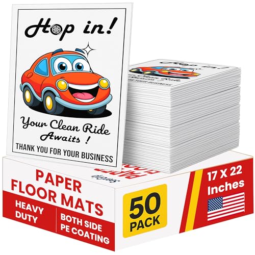 50 Paper Floor Mats for Cars - Waterproof Disposable Car Floor Mats, Car Detailing Supplies,Tapetes para Carro, Automotive Auto Detailing, Carpet Protector,Resists Water,Oil, Snow & Dirt (17 X 22 in) - color: 50 Pack