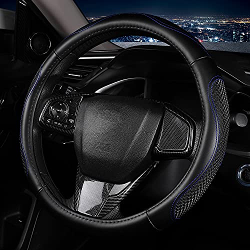 Leather Car Steering Wheel Cover 15 inch Universal Fit Microfiber Steering Wheel Cover Anti-Slip, Soft, Breathable, Full Surround Car Wheel Cover - color: Blue