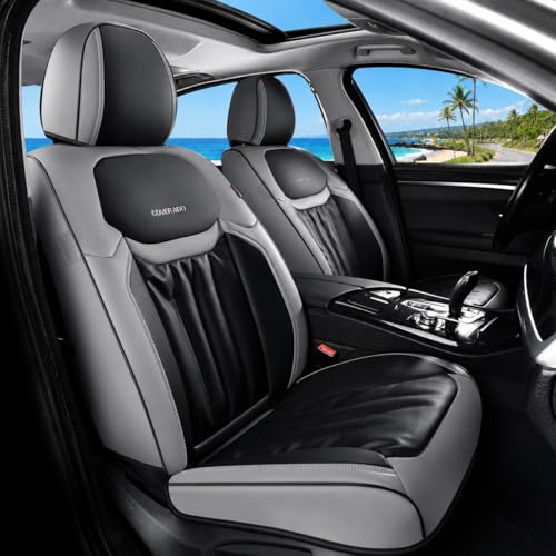 Coverado Front Seat Cover, 2 Pack Waterproof Seat Covers, Nappa Leather Car Seat Protector, Car Seat Cushion, Gray&Black Seat Covers Car seat Cover Universal Fit for Most Cars - color: Gray&Black, size: Front