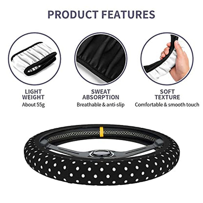 Black and White Polka Dot Steering Wheel Covers Non Slip Neoprene Steering Wheel Protector Universal 15 inch for Women Men - color: Black19
