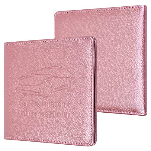 Car Insurance and Registration Holder, 5.5 x 5 Inch PU Leather Vehicle Glove Box Organizer Wallet Case for Insurance Card, Driver License, Paperwork - Rose Gold - color: RoseGold