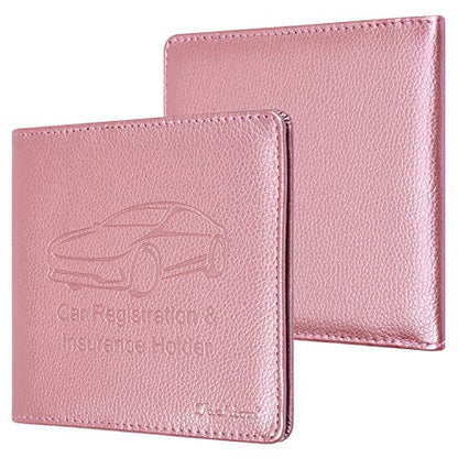 Car Insurance and Registration Holder, 5.5 x 5 Inch PU Leather Vehicle Glove Box Organizer Wallet Case for Insurance Card, Driver License, Paperwork - Rose Gold - color: RoseGold