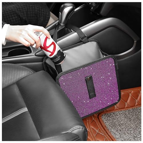 Foldable Car Trash Cans with Rhinestone,Bling Car Trash Bin for Seat Organizer & Decorations,Universal Bling Auto Accessories Vehicle Trash Can for Most Vehicles,SUVs,Trucks (Pink) - color: Pink