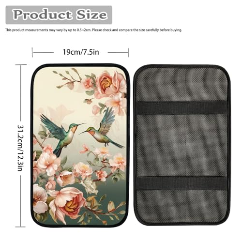 UNICEU Spring Flower Hummingbird Car Center Console Armrest Cushion Cover Universal Fit Non Slip Armrest Box Cushion Pad Armrest Cover - color: Spring Flower Hummingbird
