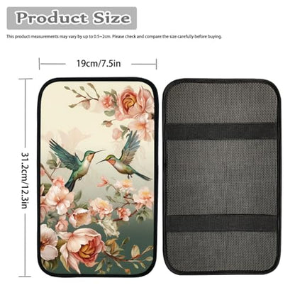 UNICEU Spring Flower Hummingbird Car Center Console Armrest Cushion Cover Universal Fit Non Slip Armrest Box Cushion Pad Armrest Cover - color: Spring Flower Hummingbird