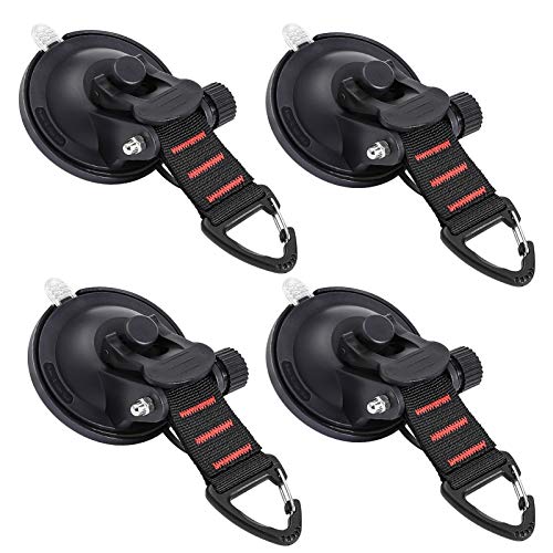 Suction Cup Hooks Heavy Duty 4 Pieces Car Camping Essentials Upgraded Tie Down Suction Cup Camper Accessories with Securing Hook Strong Power for RV Boat Window Glass Camping Trap.(4 pcs) - color: Classic red line, size: Black-4 Pieces