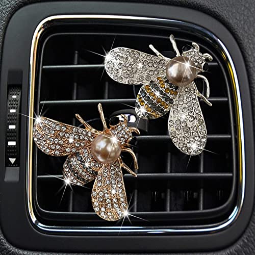 Shiny Bee Car Air Freshener Dashboard Outlet Vent Clips，Pearl Diamond Bee Car Perfume Car Air Conditioner Air Outlet Decoration Aromatherapy Clip，Bling Bee Charms Rhinestone Auto Interior Decorations Accessory - color: Style-1
