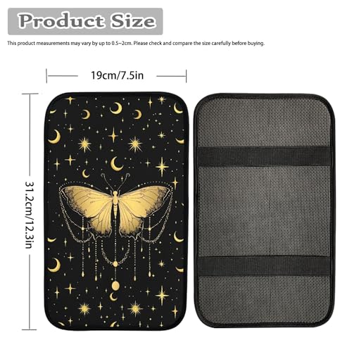 Gold Butterfly Moon Stars Car Center Console Cover,Car Armrest Cover Cushion,Universal Car Armrest Storage Box Car Interior Accessories - color: Gold Butterfly Moon Stars