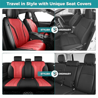 Leather Car Seat Covers Full Set, Breathable Faux Leather Seat Covers for Cars SUV Sedan Waterproof BlackRed - color: Blackred