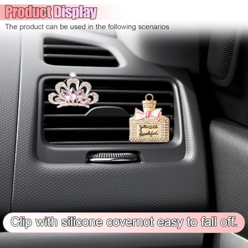4PCS Bling Car Air Vent Clip, Crystal Rhinestone Heels Bag Crown Perfume Bottle Dashboard Air Vent Trim Clips, Car Interior Outlet Diffuser Decoration Accessory for Women (Gold) - size: Gold