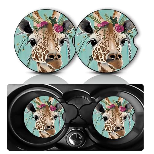 2Pack Giraffe Car Cup Holder Coasters,Cars Coasters for Cup Holders,2.75" Universal Anti Slip Rubber Mat with Finger Slot,Giraffe Car Accessories Interior Decor,Giraffes Gifts for Women,Men - color: Giraffe
