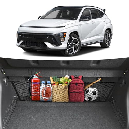 Canvcle Trunk Cargo Net for 2024-2026 Hyundai Kona Accessories Envelope Style Mesh Trunk Net Organizer and Storage Stretchable Adjustable Elastic Nylon Rear Cargo Netting with Hooks - style: for Hyundai Kona