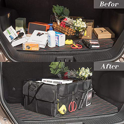 Car Trunk Backseat Organizer for SUV, 8 Pocket Waterproof, Dust-proof, Sturdy Foldable Cargo Net Storage for More Trunk Space with Adjustable Straps, Black