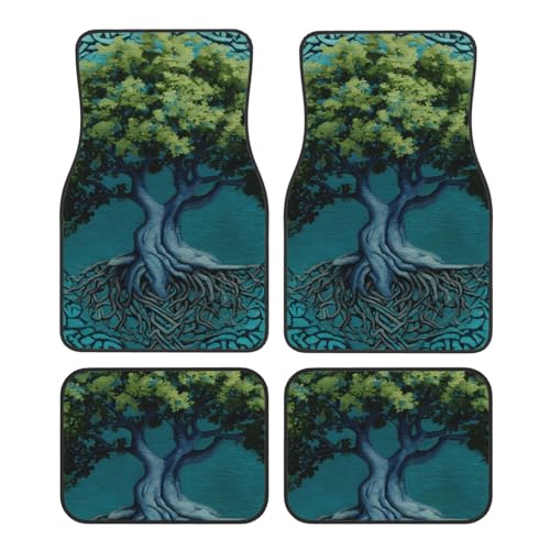 OSAM SPACE Painting of a Tree Car Floor Mats Set of 4 All Weather Trunk Mat Anti-Slip Automotive Carpet Decor Rugs Universal Car Accessories - color: Painting Of A Tree