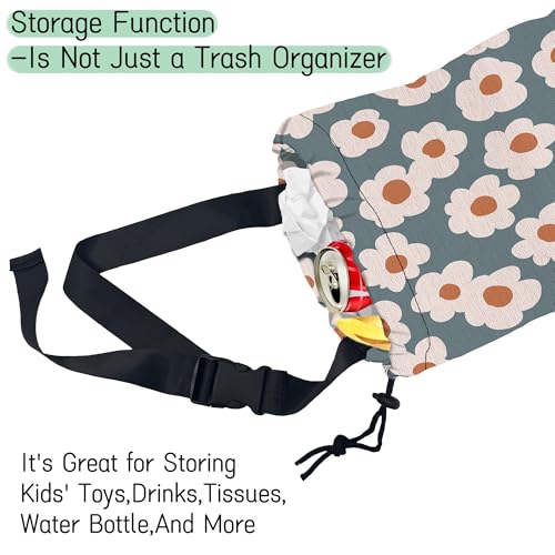 Groovy Flowers Car Garbage Bag,Daisy Waterproof Small Car Trash Bag Hanging Back of Seat,Drawstring Hanging Car Trash Bag with Adjustable Buckle for Car Accessories - color: Groovy Flowers