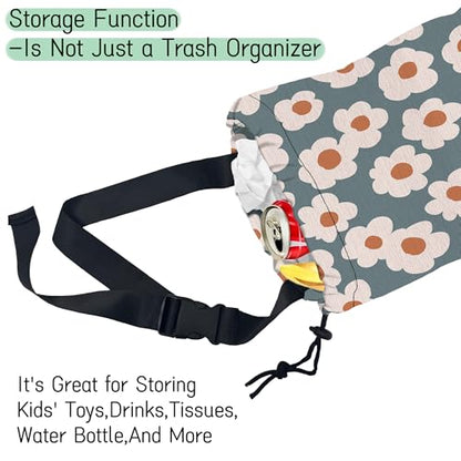 Groovy Flowers Car Garbage Bag,Daisy Waterproof Small Car Trash Bag Hanging Back of Seat,Drawstring Hanging Car Trash Bag with Adjustable Buckle for Car Accessories - color: Groovy Flowers