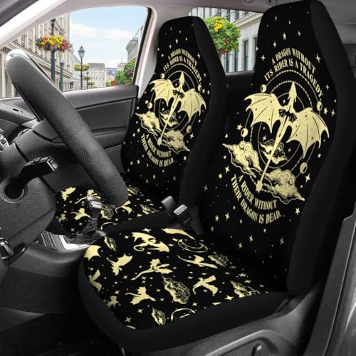 GENANY Dragon Rider Car Seat Covers Set of 2, Breathable Front Seat Covers for Truck Sedan SUV, Bookish Car Accessories, Dragon Themed Gift for Women Men - color: Book Dragon Themed